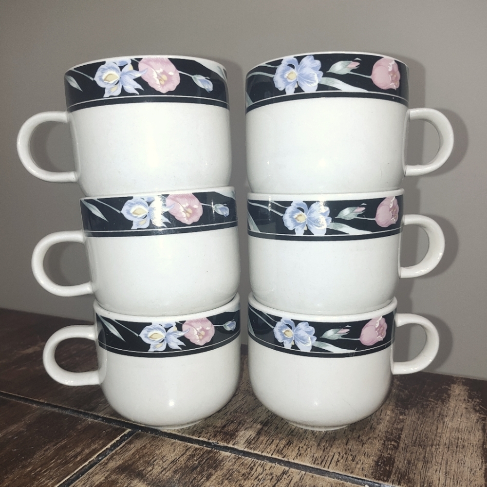 Tienshan "Vintage Wildflower" ~ 6 Vintage Stoneware Mugs